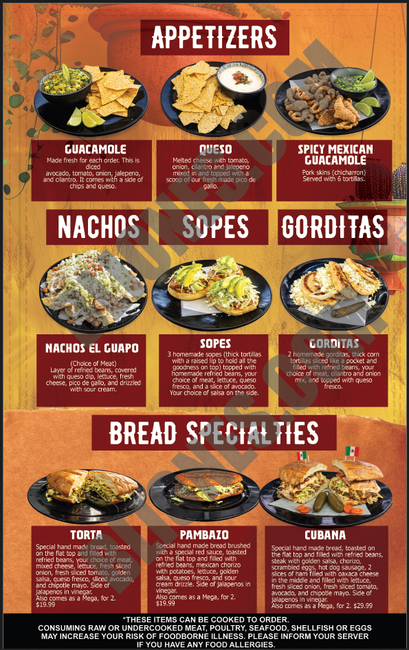 Appetizers & Bread Specialties menu page